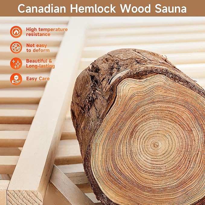Real Relax Far Infrared Sauna, Home Indoor Sauna Room Canadian Hemlock Wooden Dry Saunas 950W 120V with Control Panel and 6 Low EMF Heaters Panels for Personal Spa