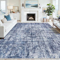 8x10 Washable Area Rug for Living Room Bedroom: Non-Slip Modern Navy Blue | Machine Washable TPR Backing, Stain-Resistant Low Pile, Pet & Kid Friendly, Abstract Decor for Dining Room, Dorm, Home Office
