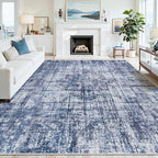 8x10 Washable Area Rug for Living Room Bedroom: Non-Slip Modern Navy Blue | Machine Washable TPR Backing, Stain-Resistant Low Pile, Pet & Kid Friendly, Abstract Decor for Dining Room, Dorm, Home Office