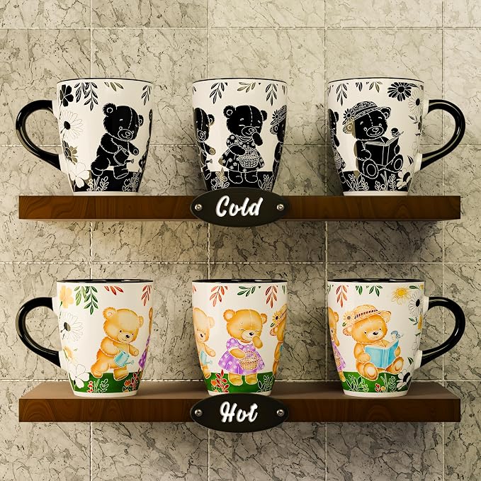 Color Changing Teddy Bear Coffee Mug 12oz – Ceramic Heat Sensitive Cup for Coffee, Tea, Hot Cocoa & Milk – Magical Bear Mug with Floral Reveal – Gift for Women, Mom, Grandma, Kids at Heart