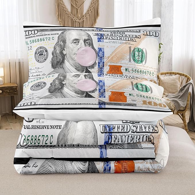 Tailor Shop Money Comforter Sets for Boys Kids Teens Money Bedding Sets Full Size Money 100 Dollar Bill Comforter Sets Quilt Set All Season with 1 Comforter 2 Pillowcases……