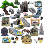 37PCS Fairy Garden Accessories, Miniature Nature Village Theme Fairy Garden Supplies for Outdoor, Mini Resin Animals House Bridge Pool Figurines Micro Landscape Succulent Plant Pots Terrarium Decor