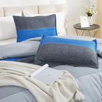 Litanika Bed Comforter King Set Grey Blue, Striped Bedding Comforter Set, 3 Pieces Lightweight Soft All Season Down Alternative Comforter (1 Comforter, 2 Pillowcases)