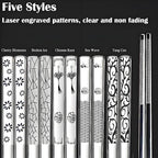 Metal Chopsticks Reusable 5 Pairs 18/8 Stainless Steel chop sticks silver | Dishwasher Safe,Non-Slip Grip,Good for Beginners,SUS304 Resistant to Rust,Square,Lightweight 9.25''