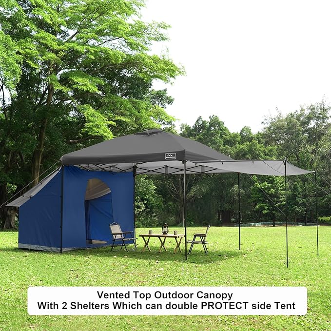 KAMPKEEPER 10x10 Easy Pop Up Canopy Tent with Sidewalls, Instant Outdoor Shade Shelter with Removable 10FT Sun Walls, Quick Setup Waterproof and UV-Resistant for Patio (Black, 2 sidewall)
