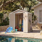 6x4 ft Outdoor Resin Storage Shed with Floor, Lockable Door & Window, Sloping Roof, Plastic Outdoor Sheds with Floor Garden Shed for Backyard Patio Lawn Mower Bike Tool Storage