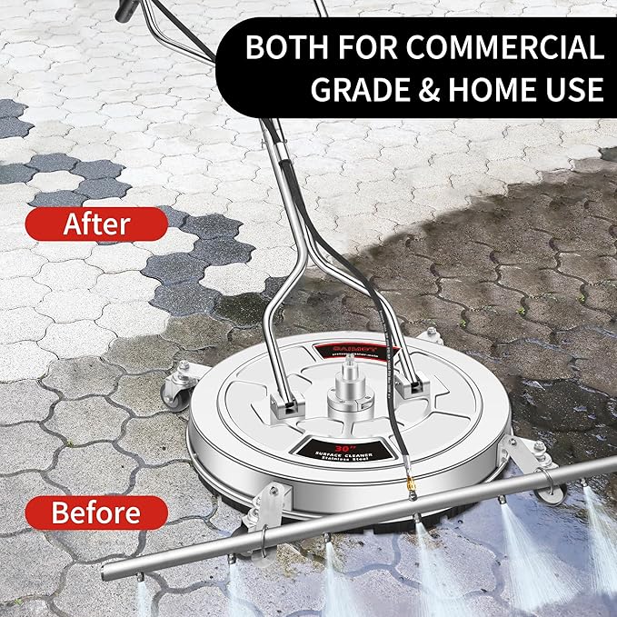 Pressure Washer Surface Cleaner with 7 Nozzles Spray Bar - Stainless Steel Surface Cleaner for Pressure Washer Attachment for Concrete, Patio, Sidewalk, Deck and Driveways (30 Inch Water Broom)