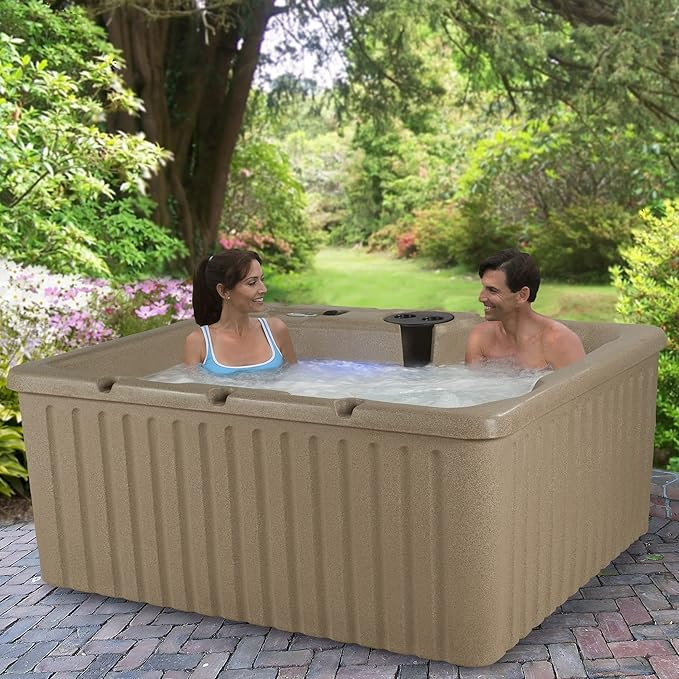 Aqualife Current Hot Tub, 4-Adult Capasity, Plug and Play Spa with Stainless Steel Heater and Free Clip on Cover for Protection