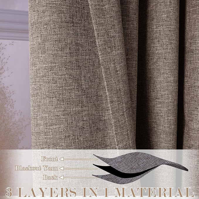 120" Wx102 L Linen Room Divider Drapes for Doorway/Glass Window/Sliding Door/Patio, Extra Wide Pinch Pleated Full Blackout Curtains for Girls Boys Teen Kids Room, 1 Panel, Light Brown