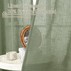 LAMIT Living Room Linen Curtains 90 Inch for Bedroom, Bronze Grommet Linen Textured Sheer Curtains Light Filtering Burlap Drapes for Farmhouse, 2 Panels, 52 x 90 Inch, Sage Green