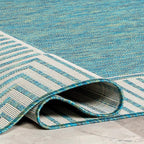 nuLOOM 5' x 8' Outdoor Area Rug, Casual Design With Striped Border, Stain Resistant, Highly Durable, For Patio, Balcony, Bedroom, Living Room, Dining Room, Bathroom, Teal