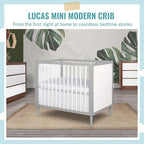 Lucas Mini Modern Crib with Rounded Spindles, 39"L x 25.5"W x 33"H