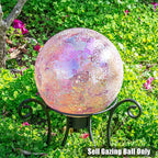 VCUTEKA Gazing Ball, Iridescent Crackled Glass Mosaic Gazing Balls Sphere for Garden Lawn Outdoor Ornament Yard Decorative, 10-Inch, Pink