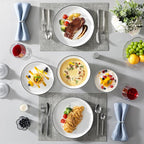 MALACASA 24 Pcs Porcelain Plates and Bowls Sets,Dinnerware Set for 6,White | Modern Ceramic Dishware Set,Kitchen Dining Ware,Microwave and Dishwasher Safe,Simple White with Black Trim Design,Series LUNA