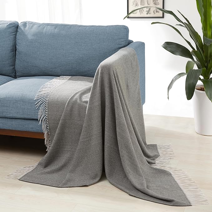 Amazon Basics Cozy Room Décor Throw Blanket, Lightweight, Recycled Polyester, Dark Gray and Light Gray Herringbone, 50"x 60"