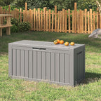 NUNU LAB 76 Gallon Deck Box, Large Resin Outdoor Storage Box, Waterproof Patio Storage Container with Double Wall Panels for Cushions, Garden Tools, Pool Toys, and Packages,Grey