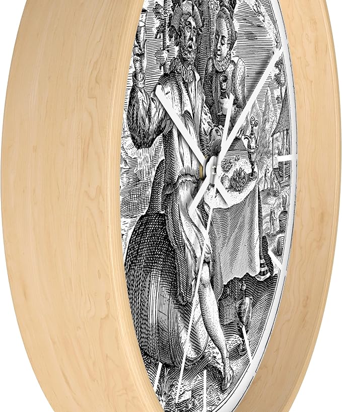 Mozingo ~ Wine Clock for Kitchen Bar Wall It's Wine O'clock Silent Time Gift Home Decor Made In USA, 10" (Hour Marks - Lines, Clock Frame Color - Natural Wood, Wine Theme #02)
