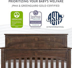 Evolur Santa Fe 5-in-1 Convertible Crib in Antique Brown, Greenguard Gold Certified, Features 3 Mattress Heights, Wooden Nursery and Bedroom Furniture, Baby Crib