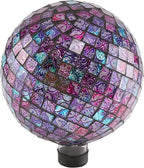 Alpine Corporation 10" Diameter Indoor/Outdoor Glass Mosaic Gazing Globe Yard Decoration, Purple Embossed Tile