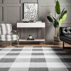 nuLOOM Lucy Machine Washable Farmhouse Buffalo Plaid Ultra Thin Area Rug, 6' Square, Grey