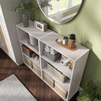 Apexa 3-Tier Cube Storage Organizer Shelves, Stackable Wood Bookcase Fits Cubby Bins for Organization, Dorm Teen Room Decor & Home Office, Greige