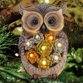 FORUP Owl Garden Statue, Resin Owl Figurine Garden Lawn Ornaments with Solar LED Lights for Outdoor Yard Garden Decorations