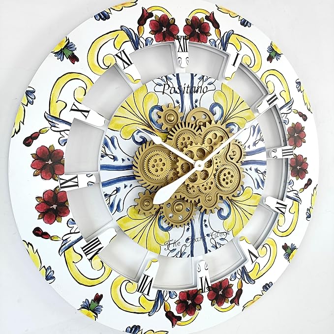 The Gears Clock Wall Clock Italy Collection with Moving Gears (Positano, 36 inch Round)