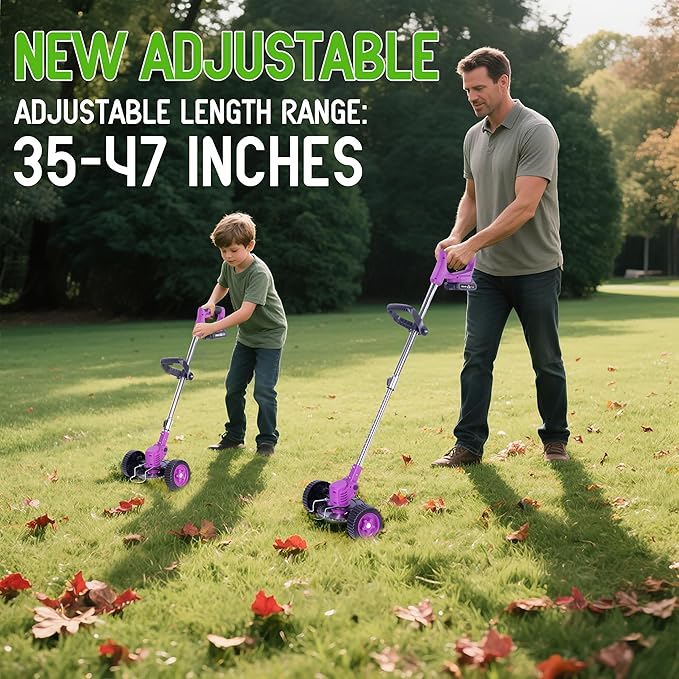 Weed Wacker Cordless Adjustable Weed Eaters 3 in 1 Electric String Trimmer Lawn with Two Battery with Charger Comes with Multiple Blades for Yard,Green,Garden(Purple)