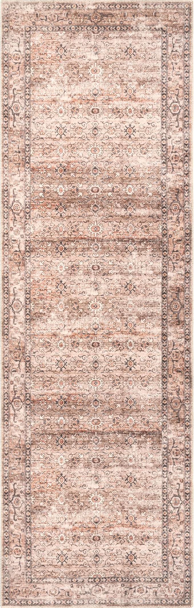 nuLOOM Gwyn Distressed Machine Washable Ultra Thin Runner Rug, 2' 6" x 8', Beige