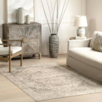 nuLOOM 8x10 Machine Washable Rain Haven Vintage Medallion Area Rug, Grey, Traditional Faded Design, Non-Slip Backing, Stain Resistant, For Bedroom, Dining Room, Living Room, Kitchen