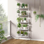 Tajsoon 25.2''W Ladder Shelf Bookshelf, 5 Tier Wall Shelf with Metal Frame, Modern Open Wall Mount Bookcases for Home, Office, Balcony, Plant Flower, White
