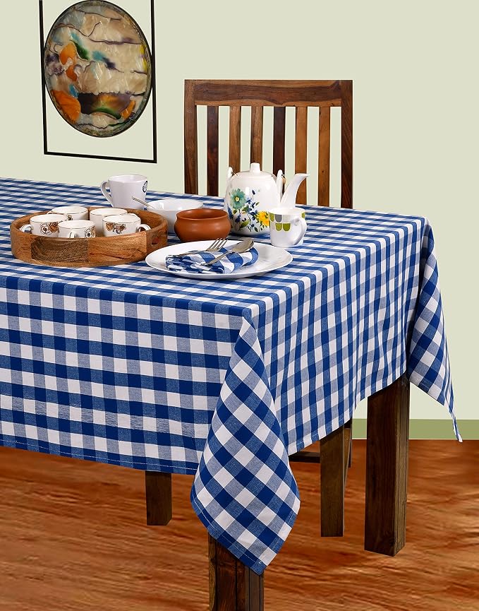 Urban Villa Tablecloth Cotton Rectangle 60x84(6-8 Seats) Blue White
