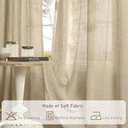 LAMIT Linen Curtains 63 inches Long for Bedroom, Bronze Grommet Linen Drapes Light Filtering Semi Sheer Curtains for Small Window/Farmhouse, 2 Panels (38 x 63 Inch, Brown)