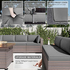 Kullavik 10 Pieces Outdoor Patio Furniture Set with 43" Gas Propane Fire Pit Table PE Wicker Rattan Sectional Sofa Patio Conversation Sets,Grey
