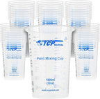 TCP Global 32 oz. (1000ml) Graduated Plastic Mixing Cups (Box of 50) - Disposable Plastic Measuring Cups for Liquids, Paints, Resin, Epoxy, Art, Kitchen - Ratios 2-1, 3-1, 4-1 ML