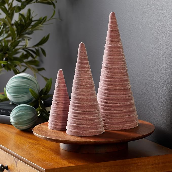 Your Heart's Content Blush Velvet Trees Set of 3, Elegant Mantel Accent, Teen Girl Coquette Room Decor, Handcrafted Gift for, Valentine Tablescape, Cozy (Blush)