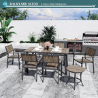 Pamapic 8-Piece Patio Dining Set，Outdoor Aluminum Furniture Set with Plastic-Wood Table Top,Outdoor Furniture Set with 6 Outdoor Stackable Chairs for Patio Garden Poolside，Walnut
