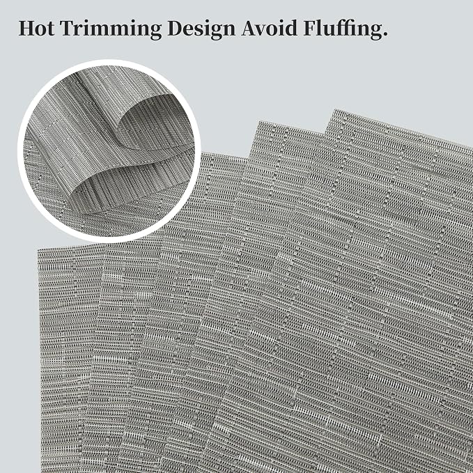 Leetaltree Silver Placemats Set of 6 - Heat Resistant Non-Slip Place mats for Dining Table, Washable Durable PVC Vinyl Woven Table Mats（Silver, 6）