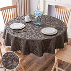 Smiry Round Waterproof Heavy Duty Vinyl Tablecloths, 70 x 70 Inch | Wipeable Washable Floral Embossed Table Cover for Kitchen and Dining Room, Indoor & Outdoor Use, Coffee