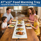 Warming Trays for Buffets Party, 47"x12", Tempered Glass Food Warmer, White | Keep Food Warm,Electric Warming Mat For food for Gathering, Button Temperature Control,Full Surface Warm,Build-in Thermostat