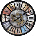 Unique Moving Gear Extra Large Wall Clock 21"-Battery Powered. Retro Industrial Steampunk Country Farmhouse Decor for Living Room, Kitchen,Bars, Restaurants, cafes, Offices(Black- 21")