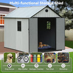 Resin Shed, Outdoor Shed with Floor, Outside Storage Sheds with Lockable Door, Window, Vents for Backyard, Garden, Lawn (7FT x 9FT)