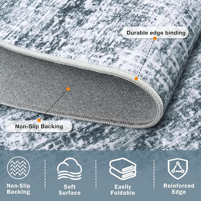6x9 Area Rug for Living Room Bedroom: Non-Slip Modern Light Slate Blue | Machine Washable TPR Backing, Stain-Resistant Low Pile, Pet & Kid Friendly, Abstract Decor for Dining Room, Dorm, Home Office