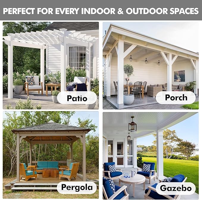 HolidayIdeas 4 Panels Linen Outdoor Curtains for Patio Waterproof Curtains 95 Inch Length-Indoor/Outdoor Curtains Weatherproof, Privacy for Pergola, Porch, Gazebo-110 Wide x 95" Long Light Grey