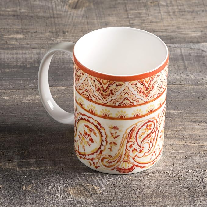 Maison d' Hermine Coffee Mug with Handles Tea Cups (15 Ounce, Pack of 1) | Fine Bone China Coffee Mugs for Hot Beverages Cappuccino Latte Home Hotel Spring Summer -Palatial Paisley - Indian Summer