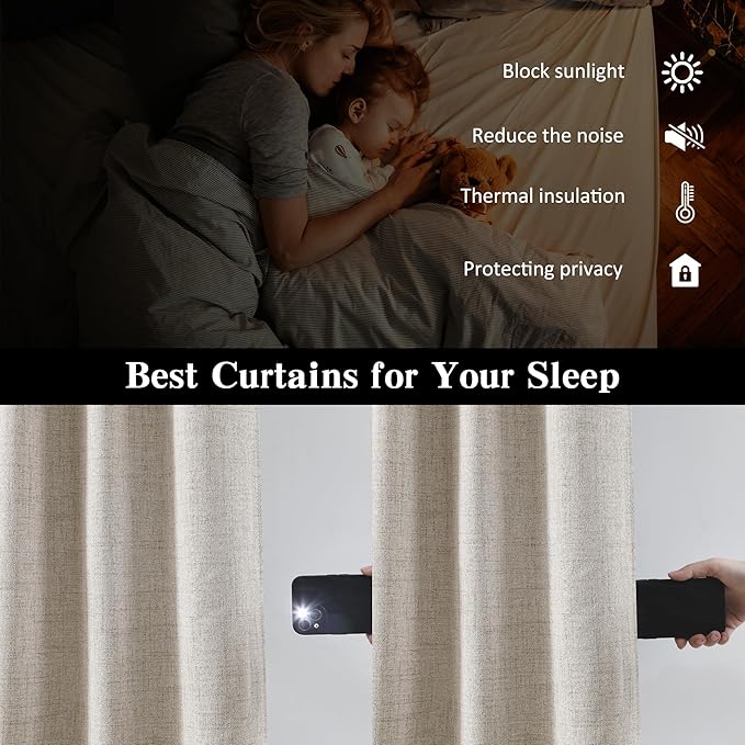 RAIN CITY Extra Long Blackout Curtains 130 Inches Long,Custom Length High Ceiling Tall Draperies for Large Windows Living Room Back Tab Rod Pocket with Hooks(50 x 130-in Beige 2PCs)