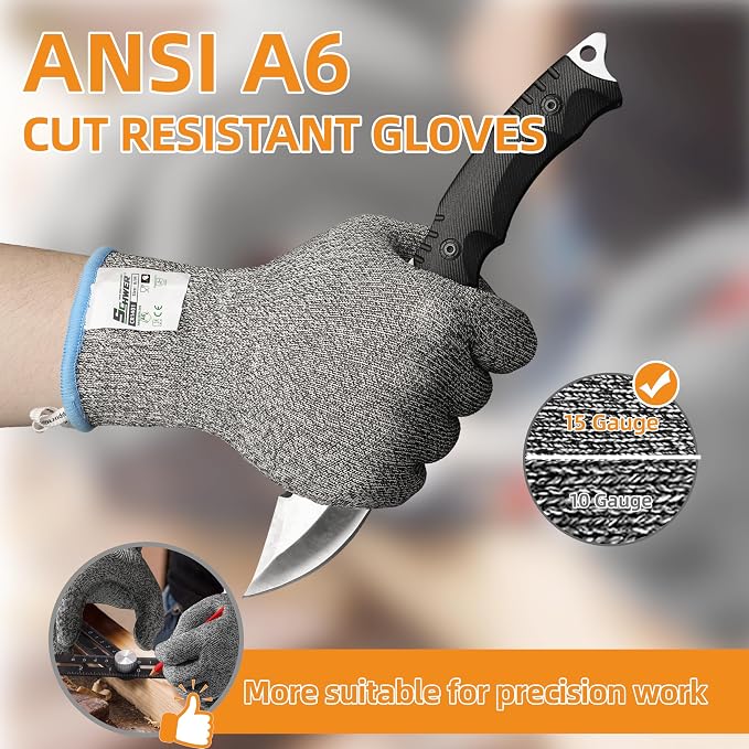 Schwer ANSI A6 Cut Resistant Gloves, Food Grade Cutting Gloves for Kitchen Food Prep, Mandoline Gloves for Meat Cutting, Oyster Shucking, Knife Proof, Wood Carving, CR1401,150Pairs, XL