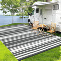 Outdoor Patio Rug 9x12 Stain-Resistant Reversible Camping Mat, Modern Striped Outdoor Plastic Straw Rug, Waterproof Outside Carpet, Easy to Clean for RV, Porch, Deck, Balcony, Grey