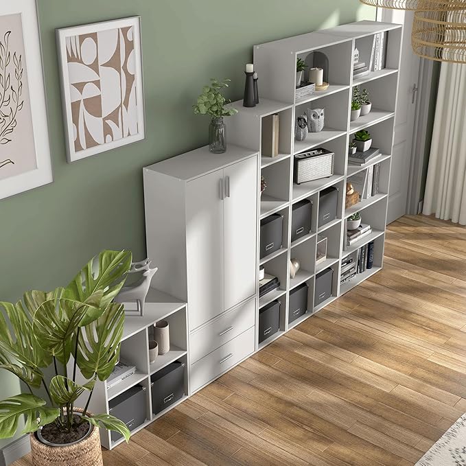 Apexa 3 Cube Storage Organizer Shelves, Stackable Wood Bookcase Fits Cubby Bins for Organization, Dorm Teen Room Decor & Home Office, White