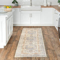 nuLOOM 2x8 Machine Washable Rain Haven Vintage Medallion Area Rug, Light Grey, Traditional Faded Design, Non-Slip Backing, Stain Resistant, For Bedroom, Dining Room, Living Room, Kitchen